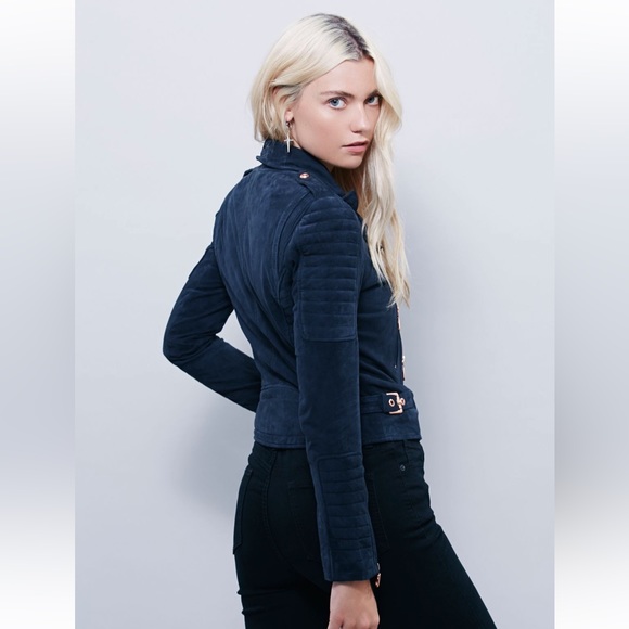 Doma Navy Suede Moto Jacket XS - Picture 4 of 8